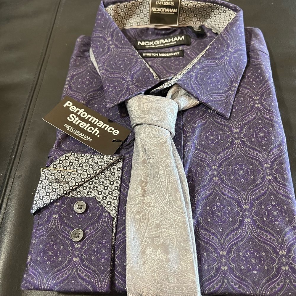 Nickgraham Graham Men’s Stretch Shirt & Tie Set/XL/17-17.5/34/35/nwt